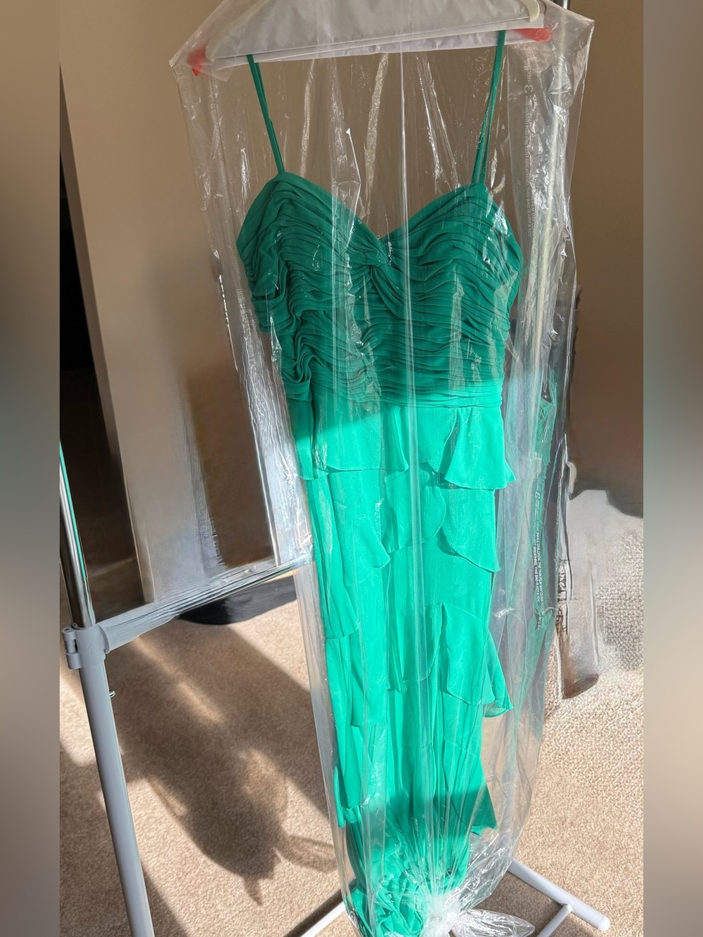 Aqua Chiffon Tiered Ruffled Dress Emerald size 16